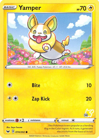 Yamper (074/202) (Pikachu Stamp #58) [Battle Academy 2022]